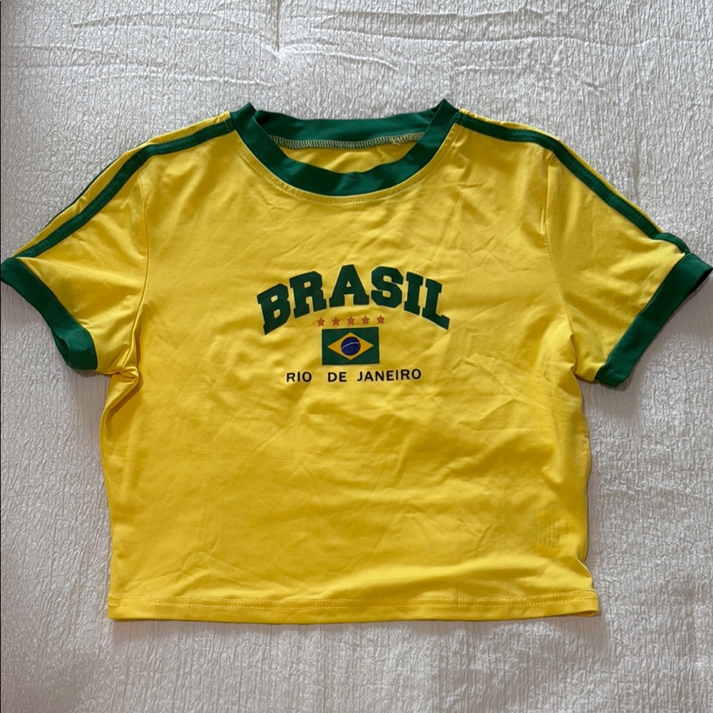 Yellow and Green Cropped Brasil T-Shirt